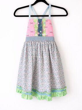 Matilda Jane Platinum Patchwork Halter Dress Size 6 Tie Back